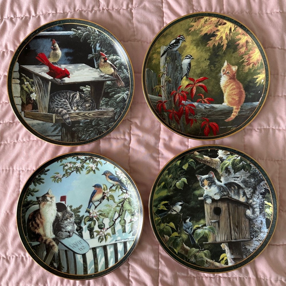 Vintage Set of 4 Decorative Limited Edition Plates “Nosy Neighbors” Collection
